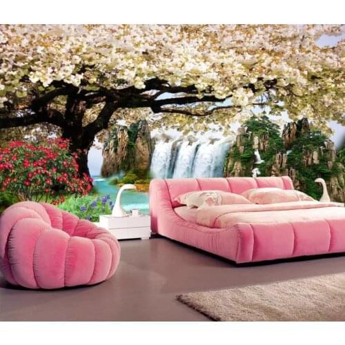 3d Mural For Living Room Rainbow waterfall lake nature photography tv background wall Modern Custom 3D Wallpaper