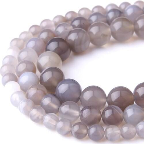 Natural Grey Stripe Agates Beads 4 6 8 10 12mm Round Polished Agates Loose Onyx Stone Beads for DIY Bracelet Making Accessries