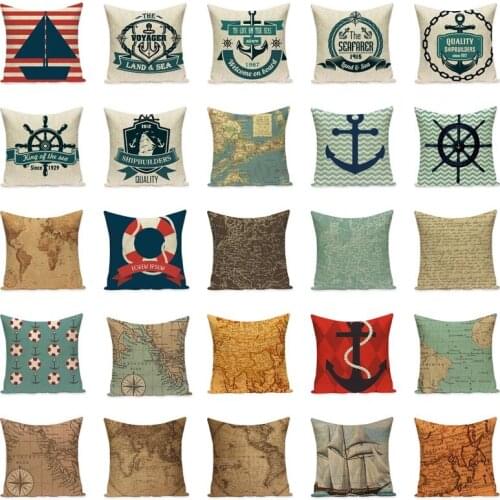 Nautical Series Pillow Cover Decorative Square Pillow Cases for Sofa Chair Pillow Cushion Accessories Cotton Linen Home Textile