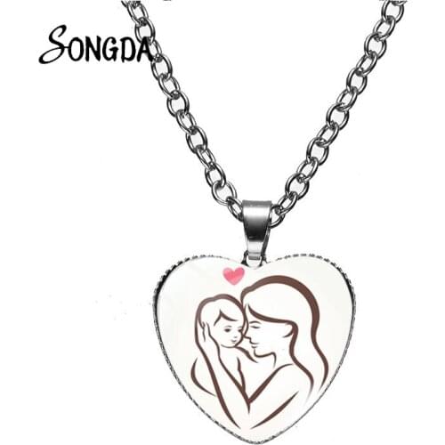 Newest Fashion Mom Love Baby Heart Pendant Necklaces Figure Mom Baby Family Love Art Photo Choker For Women Hot Jewelry Gifts