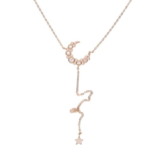 New Arrivals 925 Sterling Silver Star Moon women Necklaces & Pendants with cz paved 3 color Fashion elegance jewelry lover gift