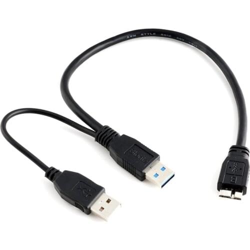 New USB 3.0 Dual Power Y Shape 2 X Type A to Micro B Super Speed Cable External Hard Drives Extension Wire Connector