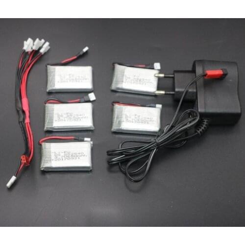 Wholesae 5x 3.7V 650mAh Battery for Syma X5 X5C X5A Quadcopter with charging cable 1 to 5 balance charging cable for SYMA X5C