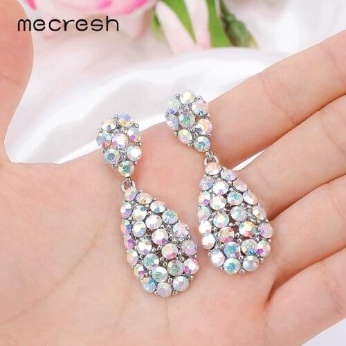 Mecresh Luxury Earrings Sparkling Multicolor AB Crystal Women Drop Dangle Small Cute Bride Party Engagement Jewelry MEH1735