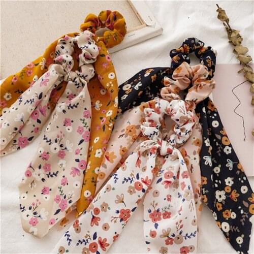 Ruoshui Woman Sweet Floral Hair Ribbon Women Hair Accessories Scrunchies Hair Ties Headwear Girls Ponytail Holders Ornaments