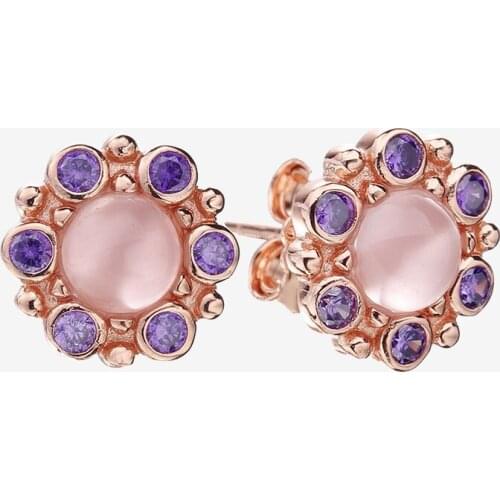 Authentic 925 Sterling Silver New Rose Gold Medallion Brilliant Pan Earrings Suitable For Womens Wedding Gift Diy Jewelry