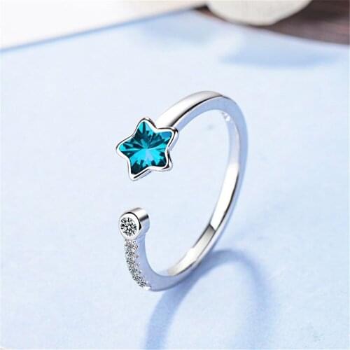 SHQIYAYI Blue Star Finger Ring For Women Zirconia 925 Silver Open Rings Adjustable Wedding Engagement Party Gift Fashion 229