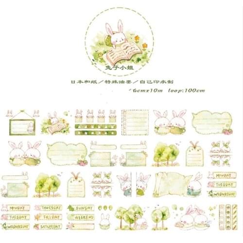 Fairy Lovely Miss Bunny Washi Tape for Card Making Bullet Journal DIY Scrapbooking Docrative Stickers
