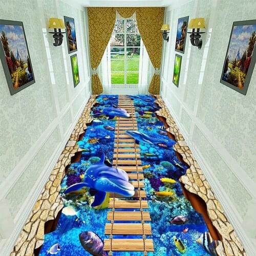 Modern Fashion Home Decor Corridor Mat Flannel Bedroom Bedside Rugs Doormat Living Room Area Rug 3D Dolphin Corridor Carpets