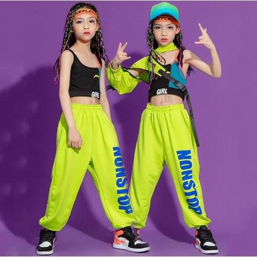 Girls Hip-Hop Dance Costumes Single Sleeves Green Pants Jazz Street Dance Stage Performance Clothing Rave Clothes Wear BL6353