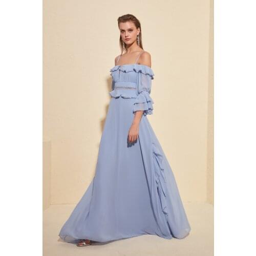 Trendyol Sleeve Detail Flounces Evening Dress TPRSS19FZ0278