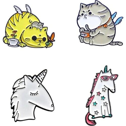 Unicorn Anime Badges Cute Cat Lapel Pins Gothic Enamel Brooches For Women Vintage Decorative Badges Pins Metal Brooch On Clothes