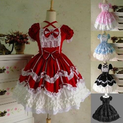 Girls Lolita Vintage Medieval Gothic Dress Cotton Lace Women Summer Princess Cosplay Costume Palace Ball Gown Short Party Dress