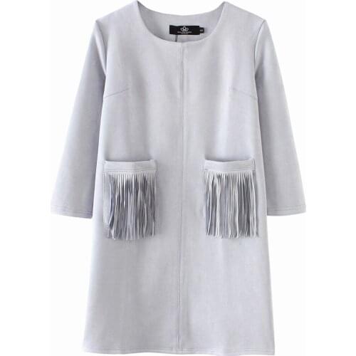 Bella Philosophy women dress pocket tassels fringed pink black suede dress vestidos vintage dress winter dress