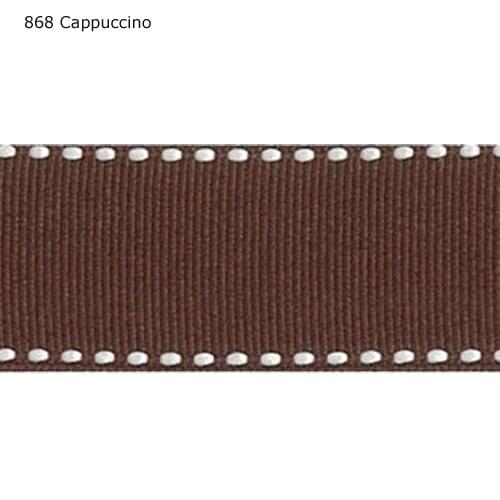 1" inch 25mm white saddle stitched Cappuccino grosgrain ribbons