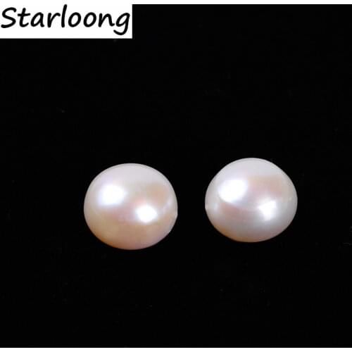 1pair/lot High quality 9-9.5mm round rondelle natural freshwater pearl beads with one hole jewelry making DIY for earrings