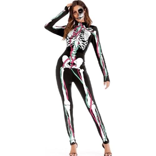 2018 Adult Thriller Halloween Lady Cosplay Costume Stage Cosplay Costume Funny Costumes Realistic Human Body Structure Jumpsuit
