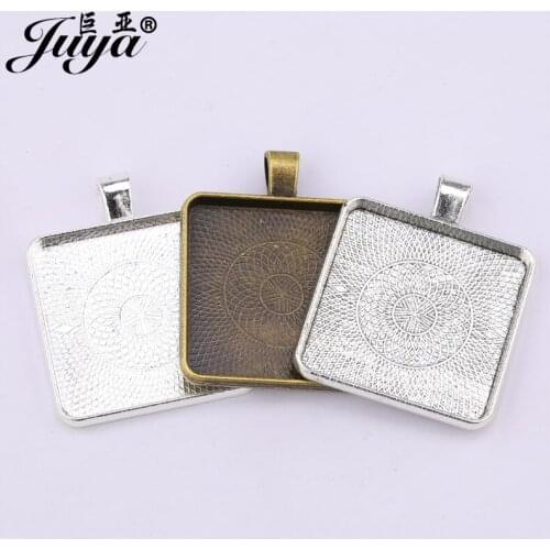 30PCS Matel 30mm Square Pendant Cabochon Base Setting Alloy Jewelry Components Crafts For Necklaces Keychains DIY Jewelry Making