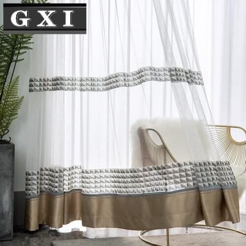 White Geometric Tulle Curtain for Living Room Balcony Luxury Delicate Velvet Lace Embroidered Sheer Voile French Window