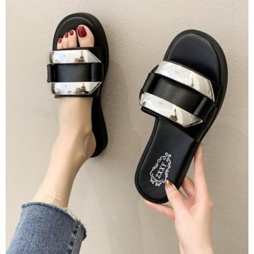 35-43 Size Large Size Womens Shoes Fat Feet Summer New Open-toed One-word Slippers Fairy Style with Skirt Sandals Fashion