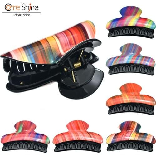 Come Shine Cute Rainbow Stripes Hair Crab Claw Clips for Women Large Hairpins Accessoire Cheveux Factory Wholesale Drop Shipping