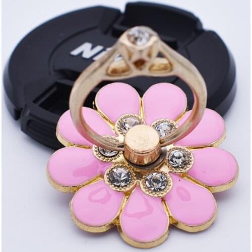 Flower mobile phone bracket metal diamond 360 degree rotating mobile phone ring buckle bracket small flower Phone Holders