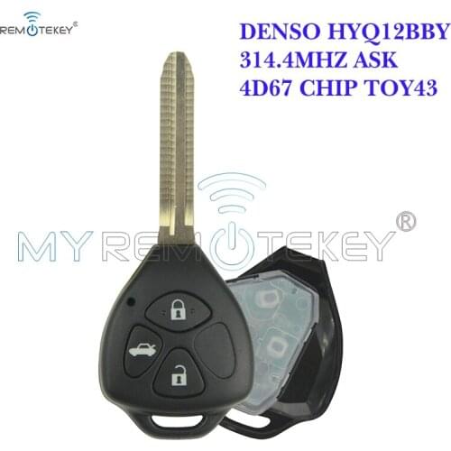Remtekey DENSO HYQ12BBY Remote key TOY43 3 button for Toyota Camry Corolla car key 2006 2007 2008 2009 2010+314.4mhz+4D67
