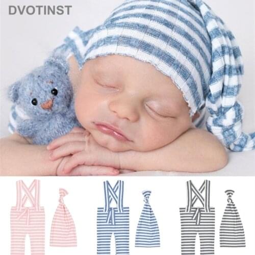 Dvotinst Newborn Photography Props Baby Outfits Plaid Suspender Romper Hat 2pcs Fotografia Accessories Studio Shoots Photo Props