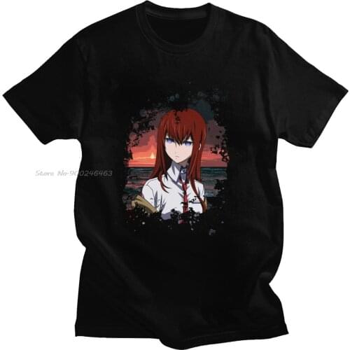 Kawaii Kurisu Makise T Shirt Men Pure Cotton Manga T-shirt Round Neck Short Sleeve Anime Steins Gate Tee Fitted Clothing