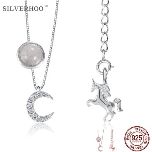 SILVERHOO Necklaces For Women 925 Sterling Silver Zircon Moon Horse Shape Fine Jewelry Anniversary Party Gift Hot Sale 2021