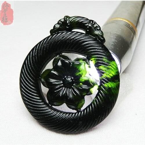 Chinese Black Green jade Hollow flowers Jade Pendant Natural Obsidian Necklace Charm Jewellery Fashion luck Amulet Gifts Men