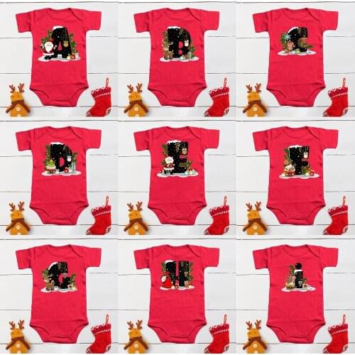 Girls Boys monogram alphabet Christmas Baby Bodysuits Santa Print Short Sleeve cotton One-Pieces baby Jumpsuits 3M-12M