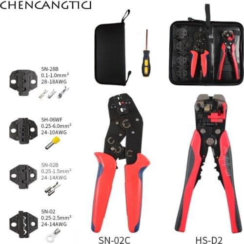 1 kit Insulated Terminals Crimper And Interchangeable Dies For Heat Shrinkable Connector Wire Crimping Tools Ratcheting SN-02C