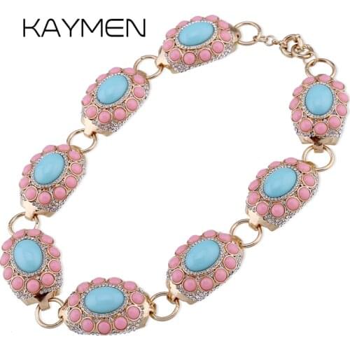 KAYMEN Fashion New Full Rhinestones and Resin Golden Womens Necklace & a string of 8 Oval Shape Choker Necklace Statement Sets
