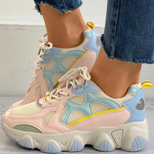 Fashion Sneakers Women Breath Mesh Platform Wedge Heel Height Increasing Multi Casual Vulcanize Shoes Ladies Female 2020