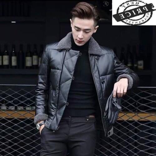 Streetwear Winter Autumn 100% Real Leather Jacket Men Moto Biker Natural Sheepskin Coat Mens Genuine Leather Jackets TEaa