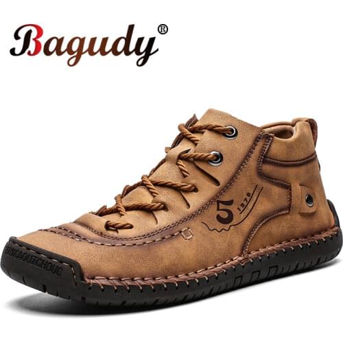 Fashion Men Leather Boots Mens Warm Fur Snow Boots Winter Shoes High Quality Split Leather Comfortable Ankle Men Warm Boots 48