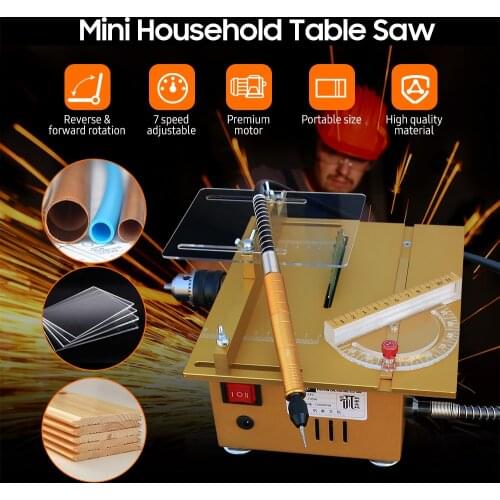 100W Mini Table Saw with Miter Gauge Electric Desktop Saw 7500RPM Adjustable Speed 27MM Cutting Depth with Multiple Accessories