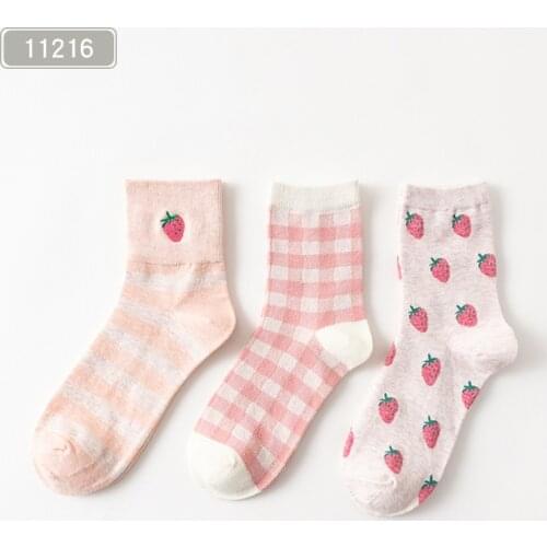 Caramella Embroidery Cute Jacquard/Plants Strawberry Art Socks Women Korean Sweet Fresh Socks Funny Girls Socks Kawaii Sokken