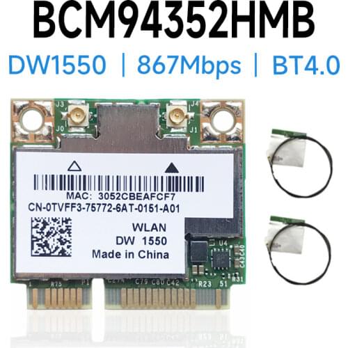New Broadcom BCM94352HMB D e l l DW1550 WiFi card + Bluetooth 4.0 867Mbps WLAN Wireless-AC 867Mbps 802.11ac PCI-E 2.4GHz 5GHz