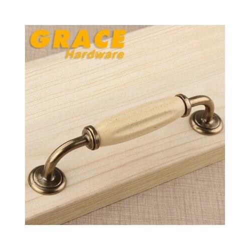 New Exquisite Cabinet Antique European Style Wardrobe Knobs Classical Garden Ceramic Furniture Handle(C.C:128mm L:152mm)