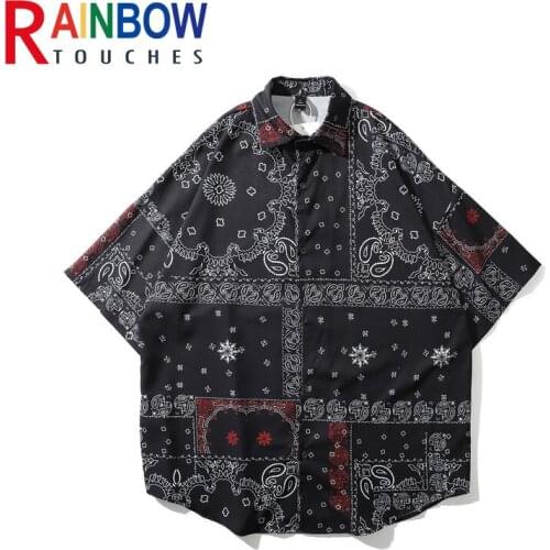 Rainbowtouches Men Shirt Summer Street Hip Hop Top Bandana Pattern Loose Popular Comfortable Short Shirt Lovers Wear