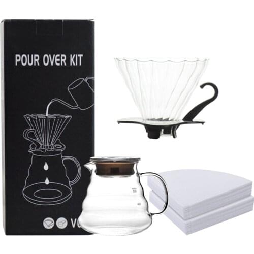 New Customized V60 Coffee Dripper Set Borosilicate Glass Filter Pot with Package Bag Coffee Maker Accessories