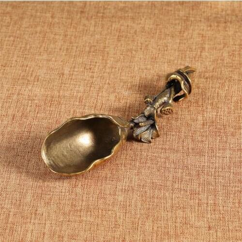 New Style Creative Tea Scoops Shovel Brass Copper Lotus Lotus Root Tableware Coffee Spoon Tea Pet Tea Ceremony Ice Cream