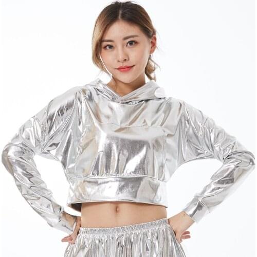 Wholesale exclusive new fashion 2018 spring summber jazz Loose Thin unisex silver shiny Top performance wear dance jackets