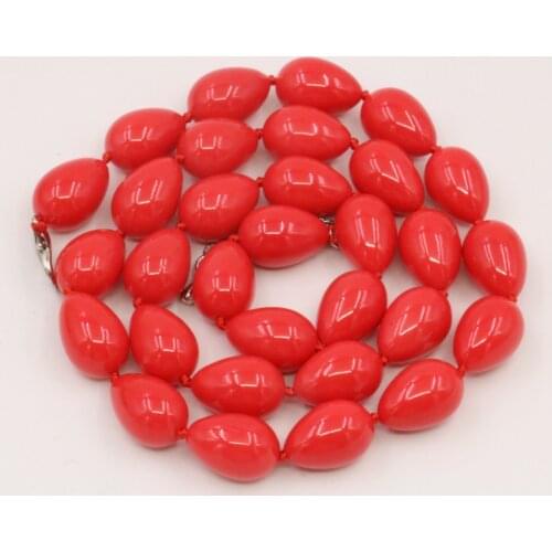 Fashion Jewelry Womens Necklace 9x13mm Red Imitation Shell Waterdrop Pearl Collar Necklace Women Gift Rope Chain 18inch Y95