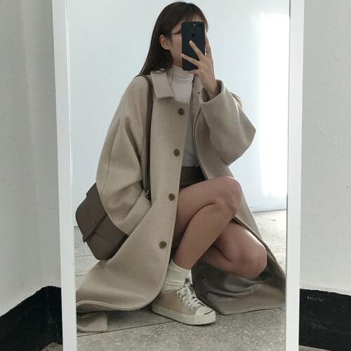 Korean version 2019ins first love autumn and winter long plus cotton thick single-button coat hair son coat female student tide