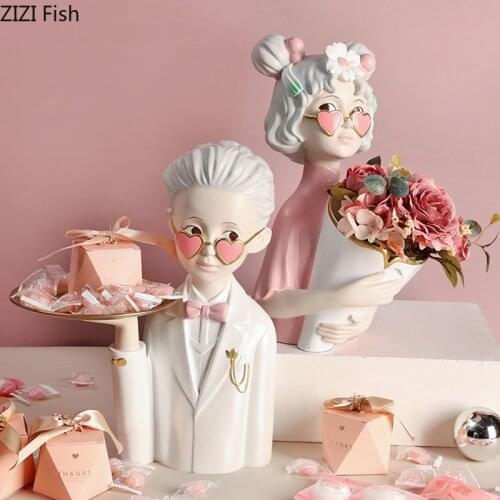 Couples Flower Arrangement Resin Figurines Desk Decor Storage Ornaments Lovers Sculpture Wedding Gifts Living Room Decoration