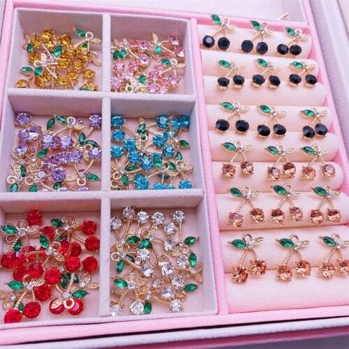Peixin 10Pcs/Set Sweet Cherry Crystal Jewelry Accessories Fashion Colorful Zircon Jewelry Handmade DIY Earrings Findings
