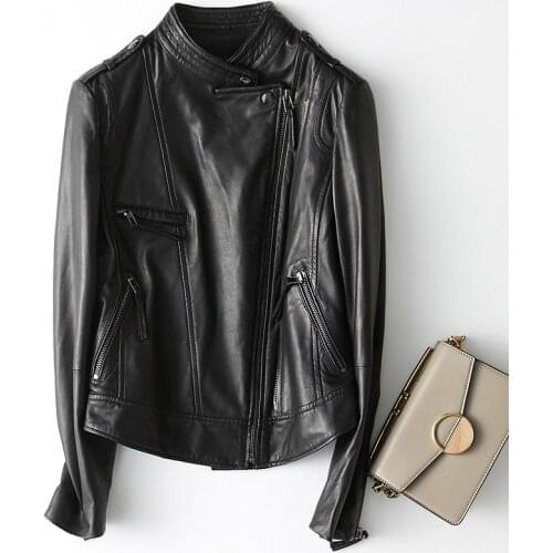 Pop New Skeepskin Coat Fashion Casual Elegant Punk Short Leather Jackets100% Real Leather Female Jacket A010